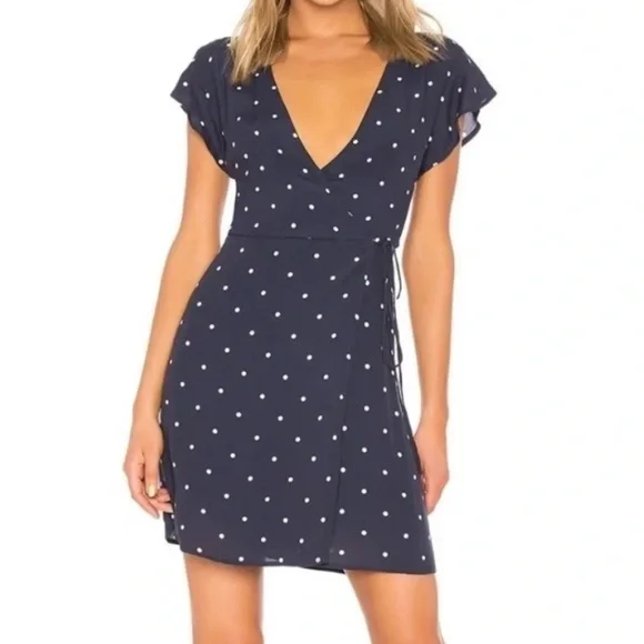RAILS Brenna navy polka dot wrap mini dress - Picture 1 of 6